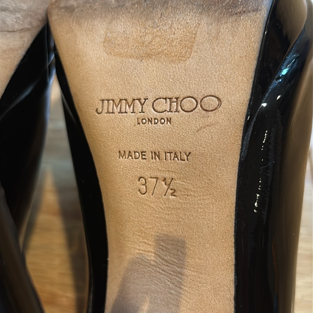 JIMMY CHOO black patent peep toe leather heels shoes booties - Picture 10 of 15
